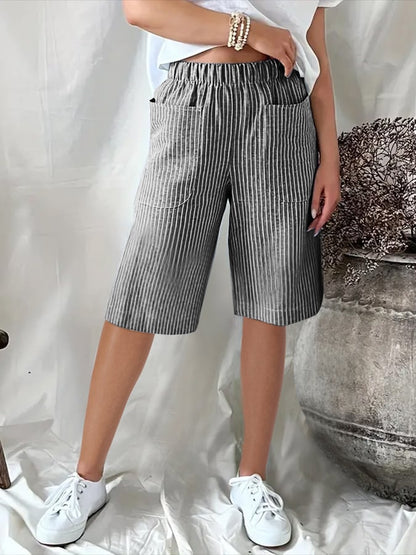 Maja | Losse, Casual Shorts met Retro Jacquardstrepen