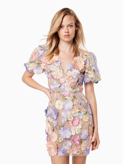 Elegante V-hals jurk met Bloemen Print