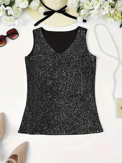 V-Hals Glitter Pailletten Top