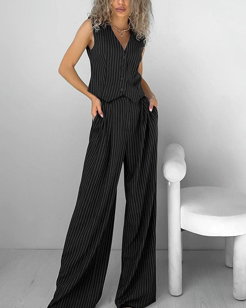 Alexa | Pinstripe Gilet en Broek Dames Set – Chic & Comfort