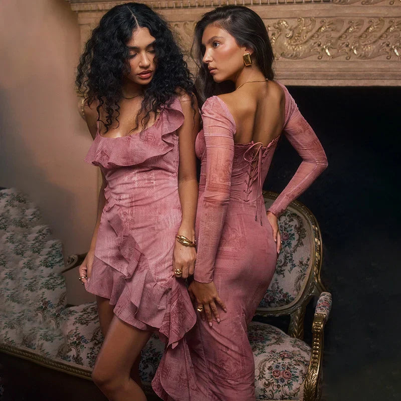 Nami | Dames Roze Bodycon Midi Gala Jurk