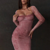 Nami | Dames Roze Bodycon Midi Gala Jurk