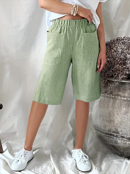 Maja | Losse, Casual Shorts met Retro Jacquardstrepen