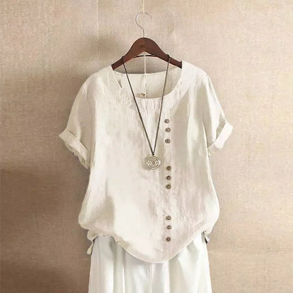 Elegante Katoenen Blouse met Korte Mouwen en Knoopdetails