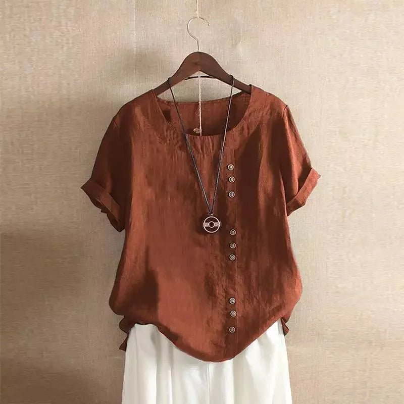 Elegante Katoenen Blouse met Korte Mouwen en Knoopdetails