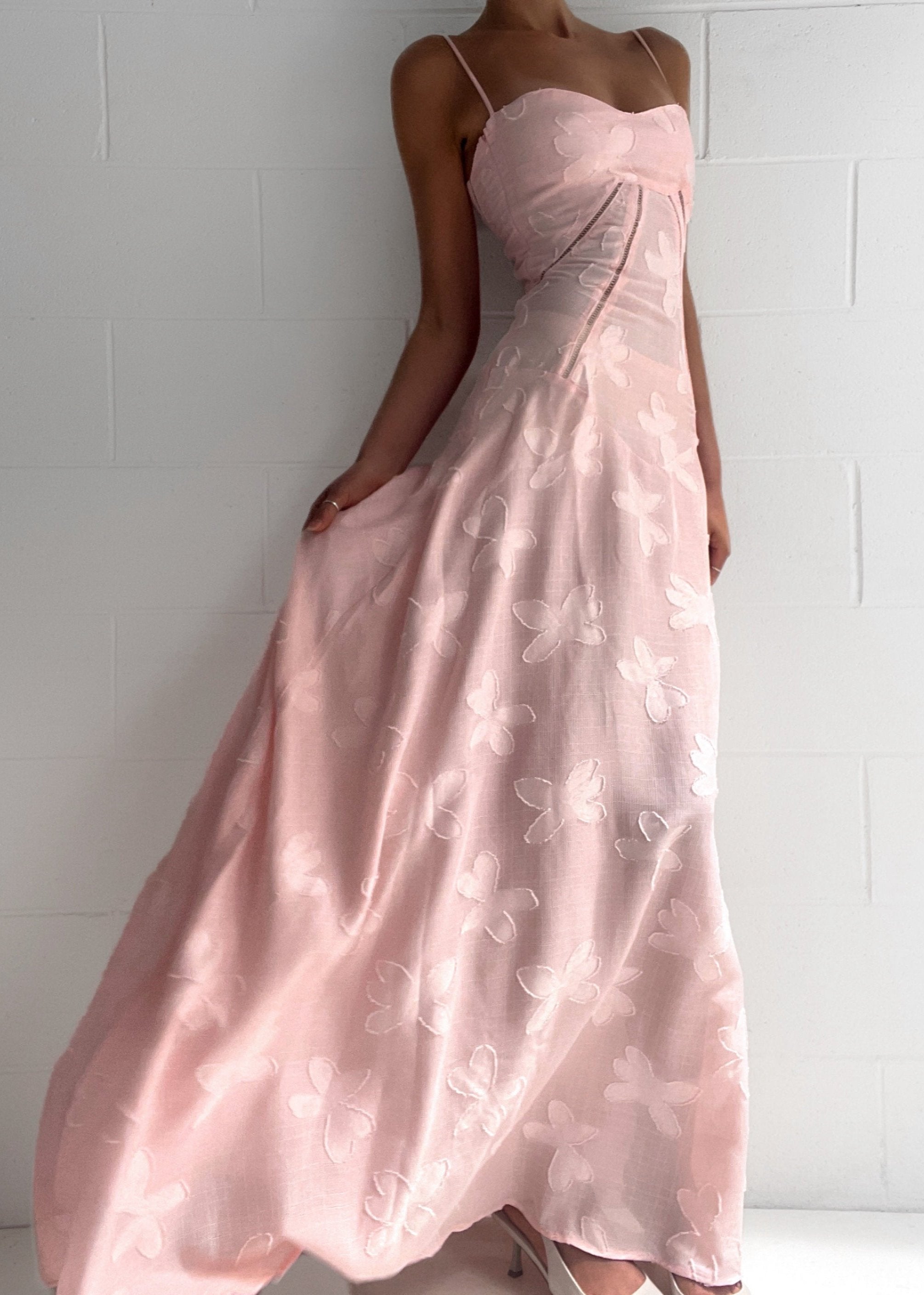 Grazia | Luxe Roze Jacquard Maxi Jurk met Corset Rugsluiting