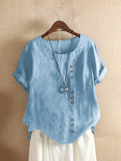 Elegante Katoenen Blouse met Korte Mouwen en Knoopdetails