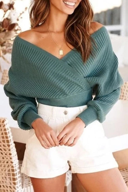 Leloa | Off-Shoulder Gebreide Trui met Lange Mouwen
