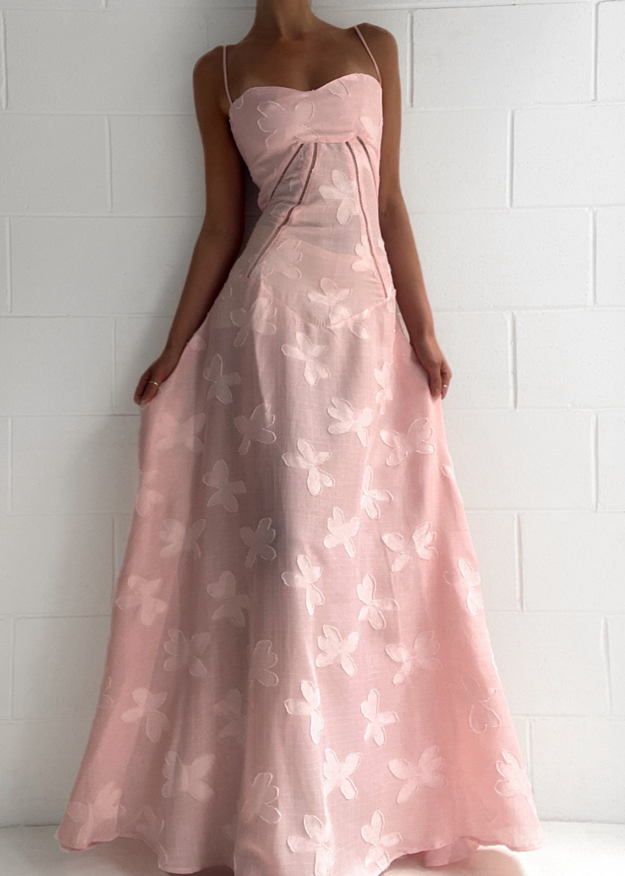 Grazia | Luxe Roze Jacquard Maxi Jurk met Corset Rugsluiting