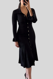 Britta | Maxi Jurk met Gouden Knopen – Elegant & Chic