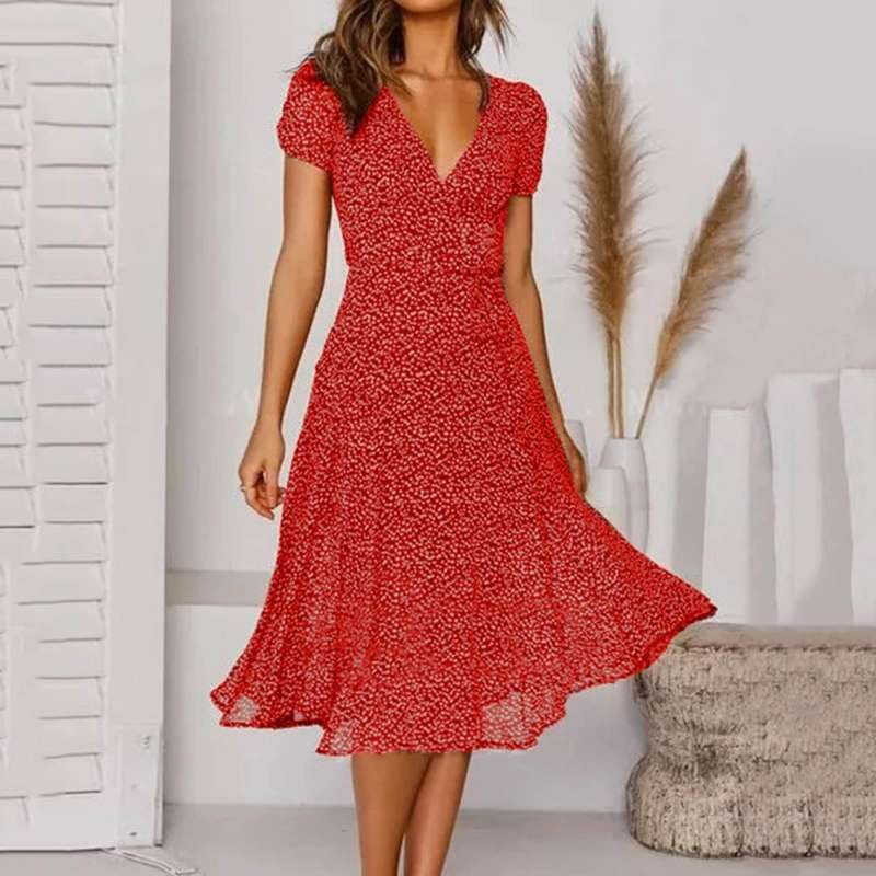 Zomerse Midi-Jurk met V Hals voor Dames