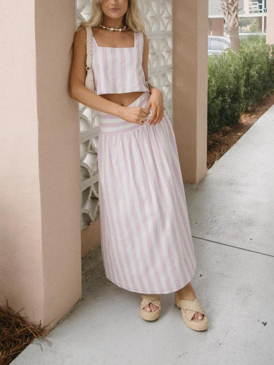 Tweedelige Zomerset - Elegant Roze en Wit Gestreept