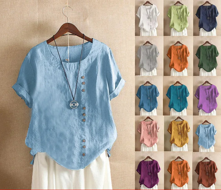 Elegante Katoenen Blouse met Korte Mouwen en Knoopdetails
