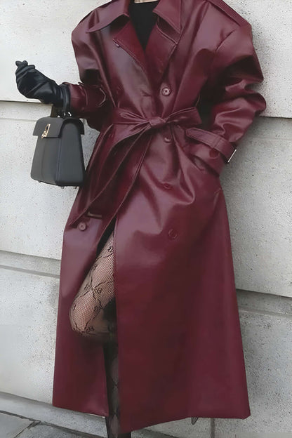 Vevila | Stijlvolle Trenchcoat Dames – Imitatieleer met Ceintuur - Bordeaux en Zwart