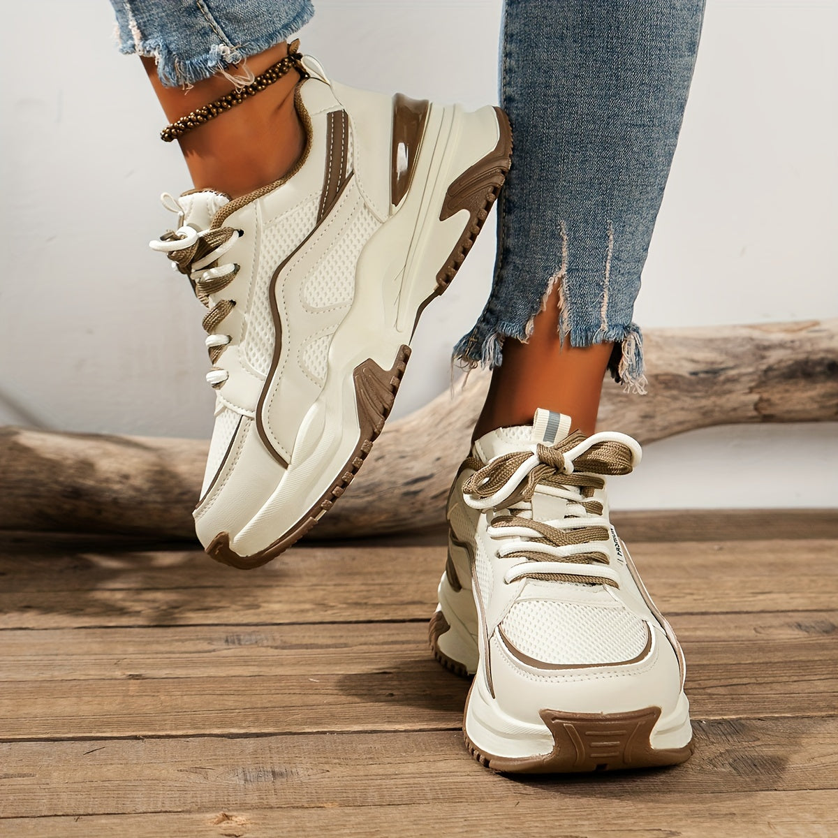 Trendy Sportieve Sneakers Zwart en Khaki
