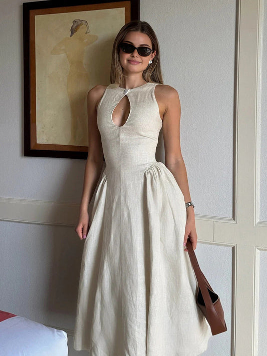 Shona | Beige Monroe Elegante Maxi Jurk