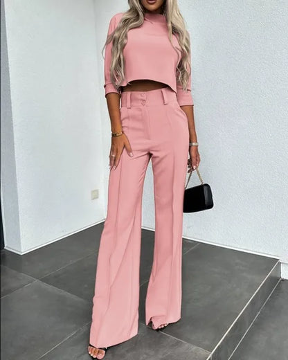 Dames Flare Set – Cropped Top met Hoge Hals & Broek
