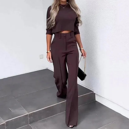 Dames Flare Set – Cropped Top met Hoge Hals & Broek