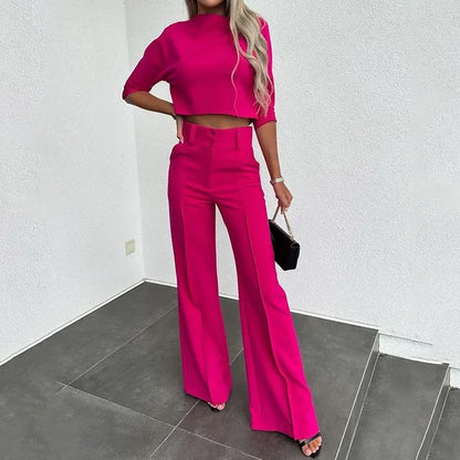 Dames Flare Set – Cropped Top met Hoge Hals & Broek