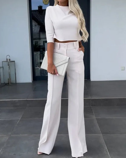 Dames Flare Set – Cropped Top met Hoge Hals & Broek