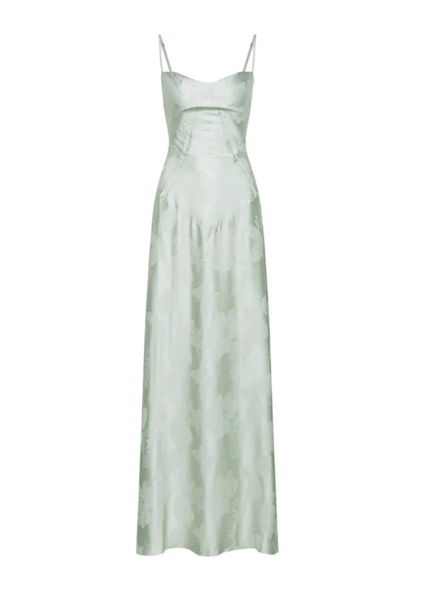 Gilda | Luxe Maxi Jurk met Elegante Bloemen Print - Kleur Pistache Groen