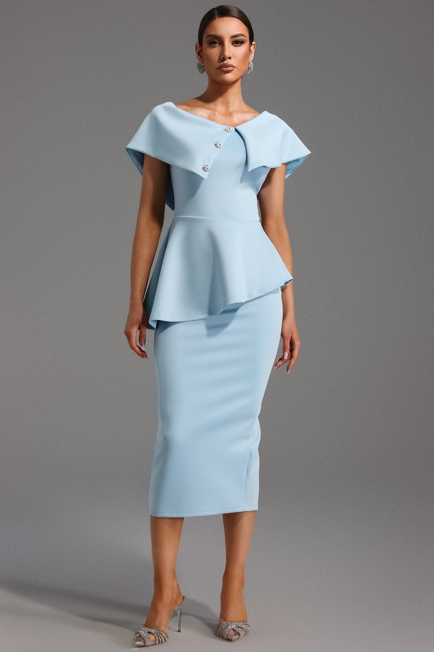 Destina | Elegante Babyblauwe Midi Jurk