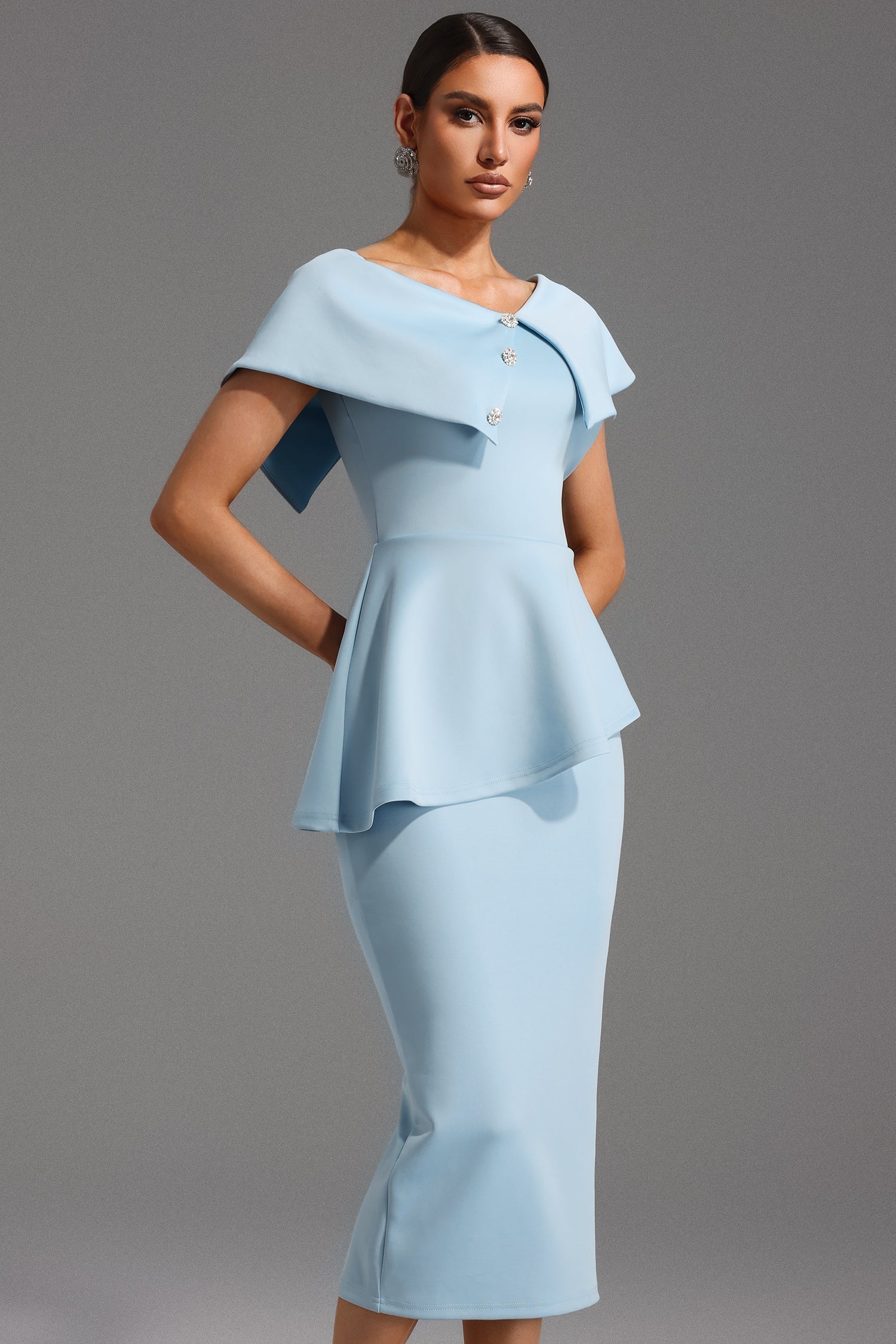 Destina | Elegante Babyblauwe Midi Jurk