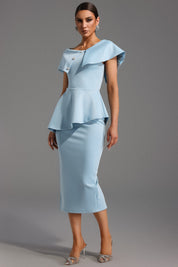 Destina | Elegante Babyblauwe Midi Jurk