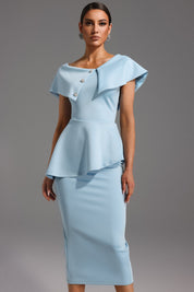 Destina | Elegante Babyblauwe Midi Jurk