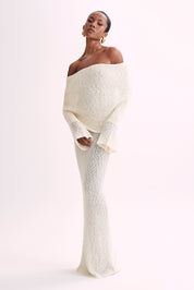 Angel | Bouclé Off-Shoulder Maxi Jurk
