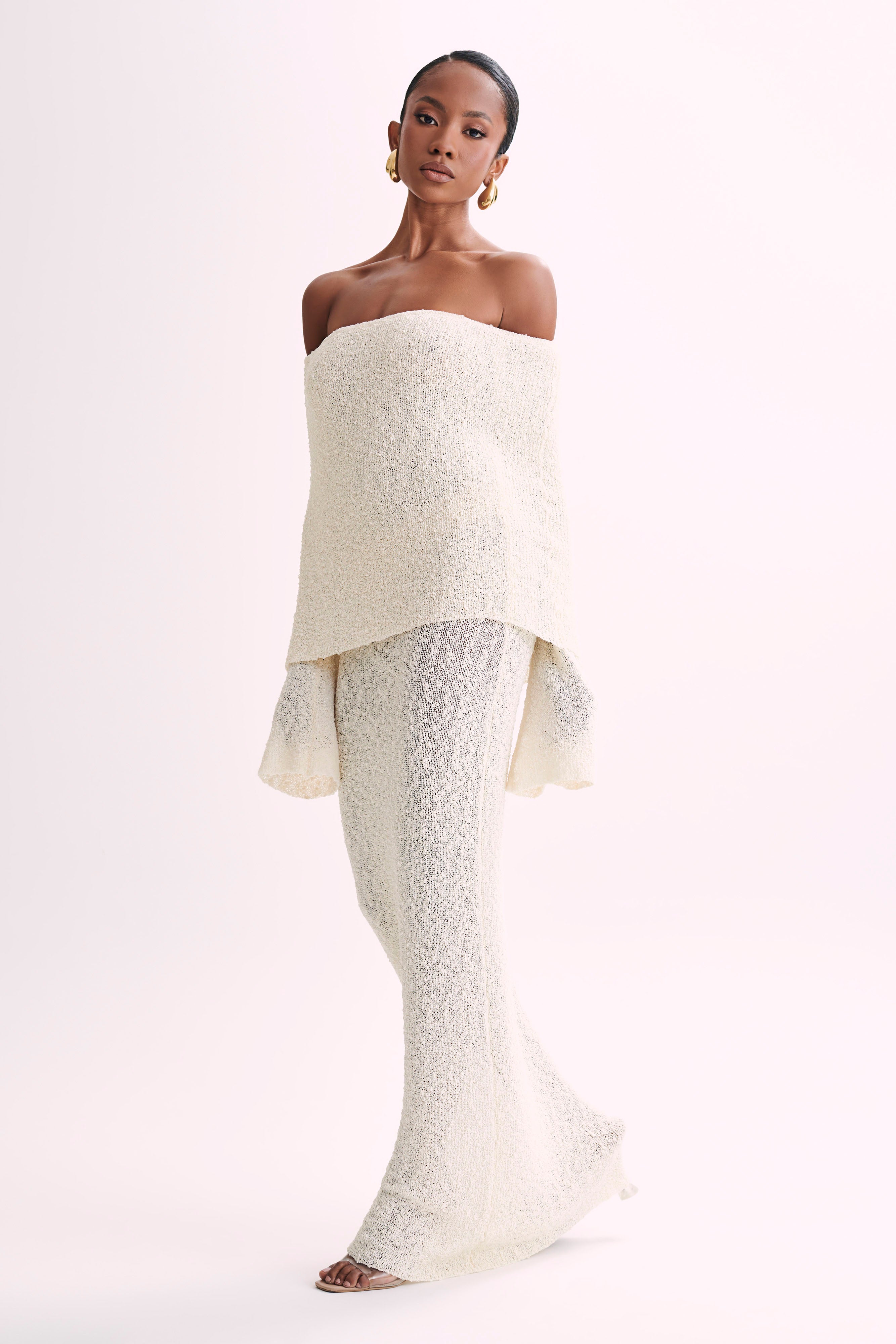 Angel | Bouclé Off-Shoulder Maxi Jurk