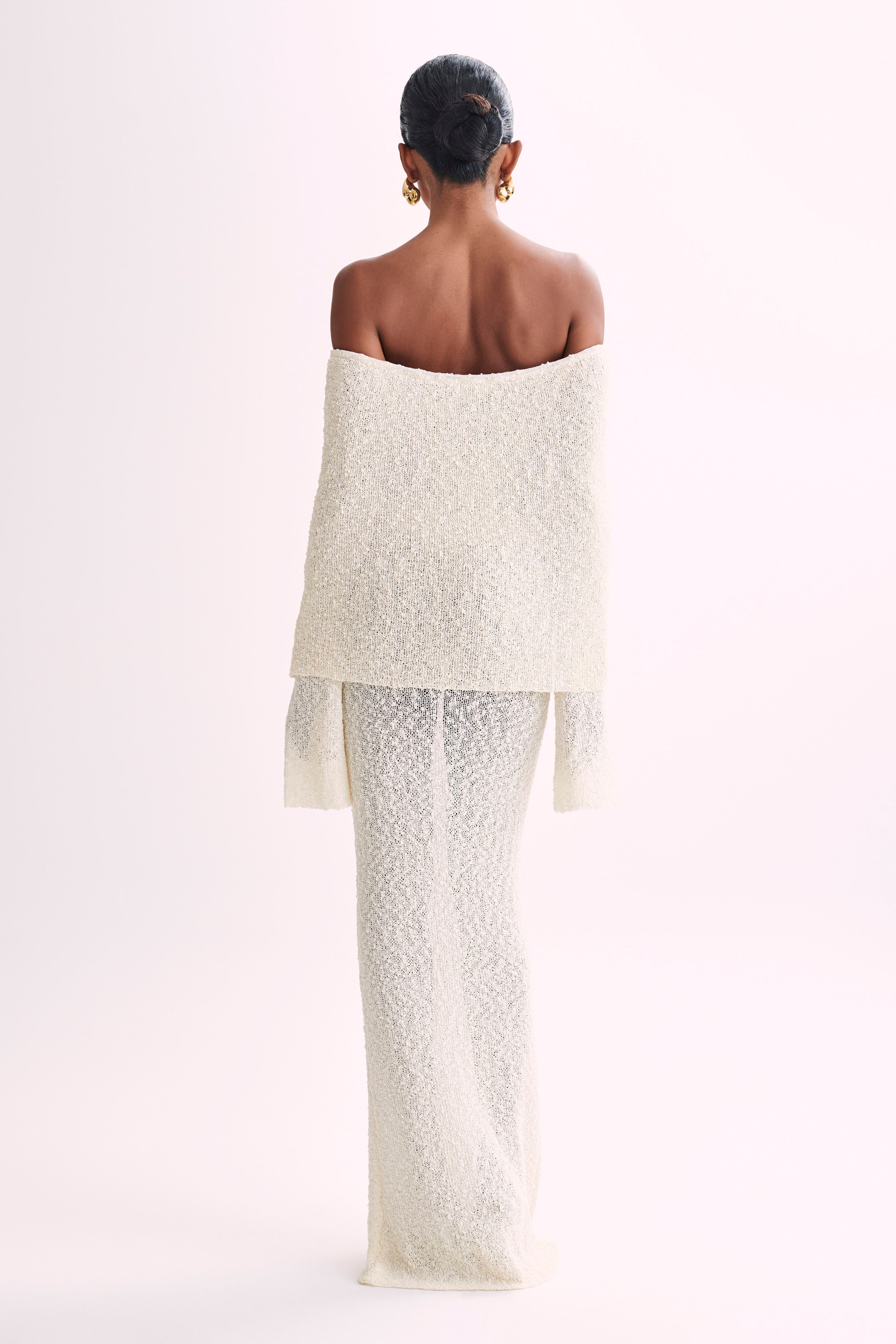 Angel | Bouclé Off-Shoulder Maxi Jurk