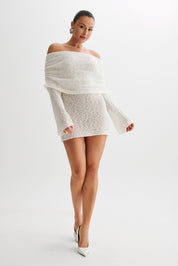 Giana | Off-Shoulder Gebreide Mini Jurk – Sheer Zomerlook
