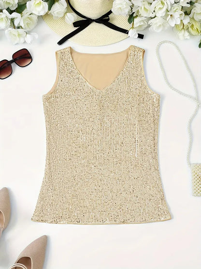 V-Hals Glitter Pailletten Top