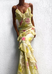 Mea | Gele Chiffon Maxi Jurk met Ruches