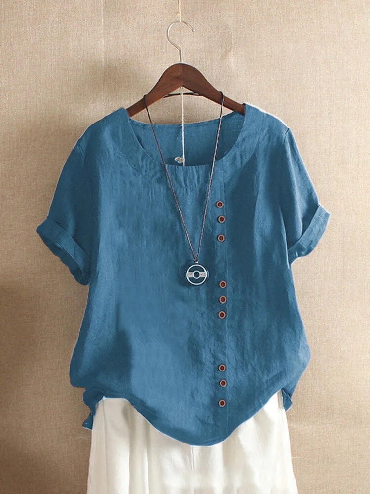 Elegante Katoenen Blouse met Korte Mouwen en Knoopdetails