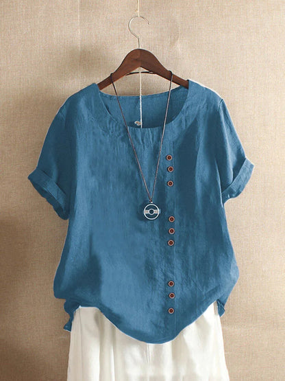 Elegante Katoenen Blouse met Korte Mouwen en Knoopdetails