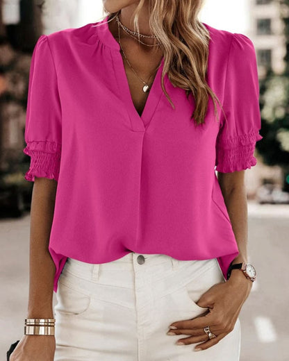 Blouse met Korte Mouwen en V-hals