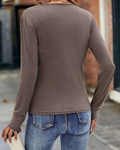 V-Hals Lange Mouwen T-Shirt voor Dames
