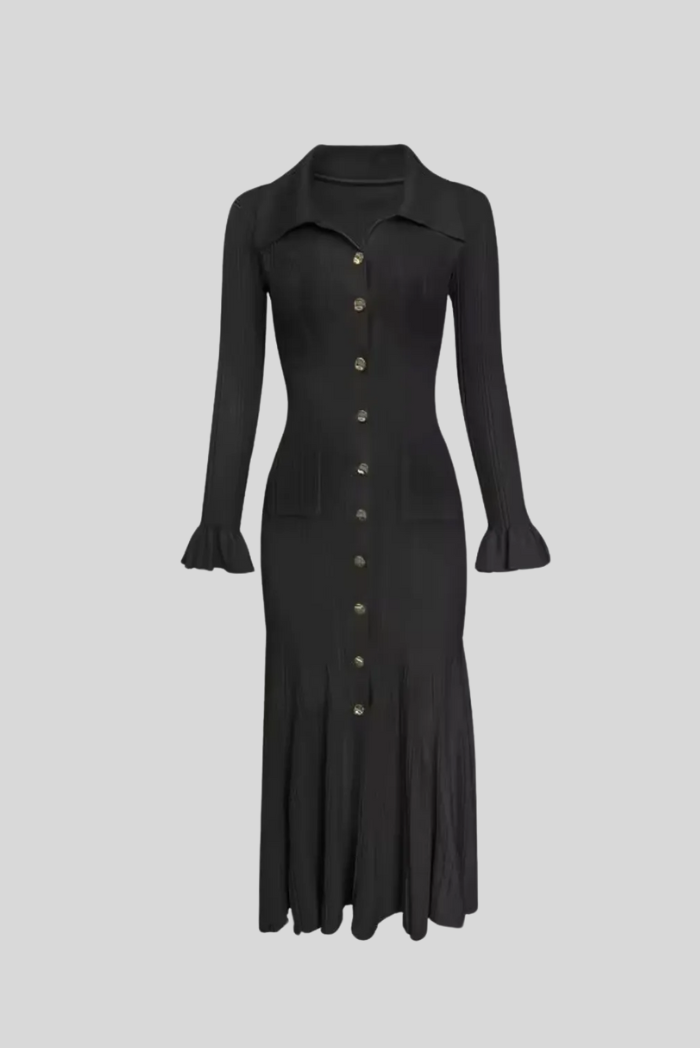 Britta | Maxi Jurk met Gouden Knopen – Elegant & Chic