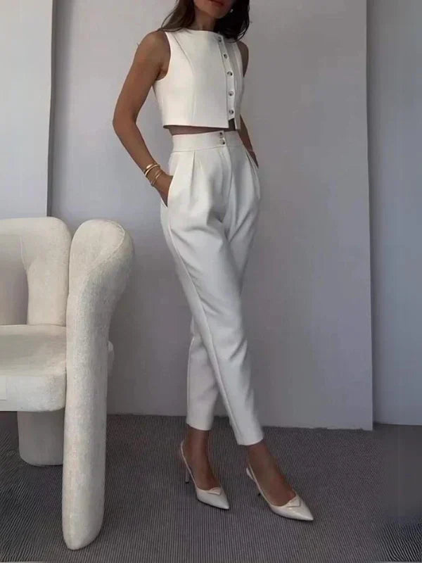 Neala | Tweedelige Co-Ord Dames Set – Klassieke Top en High-Waist Pantalon