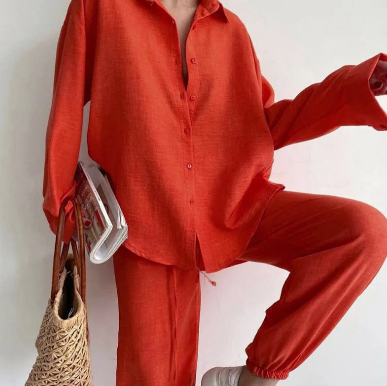 Doutzen | Casual Chic Twee-delig Katoenen Pak Dames