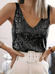 V-Hals Glitter Pailletten Top