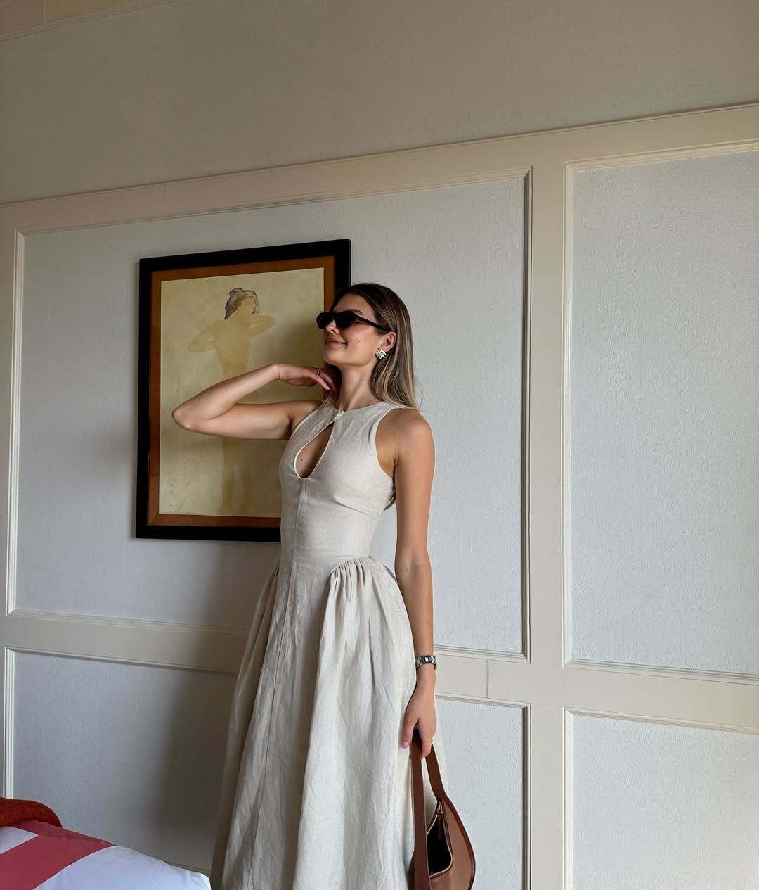 Shona | Beige Monroe Elegante Maxi Jurk