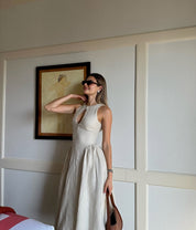 Shona | Beige Monroe Elegante Maxi Jurk