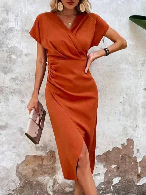 Elegante Satijnen Zomerjurk V-Hals Dames Midi