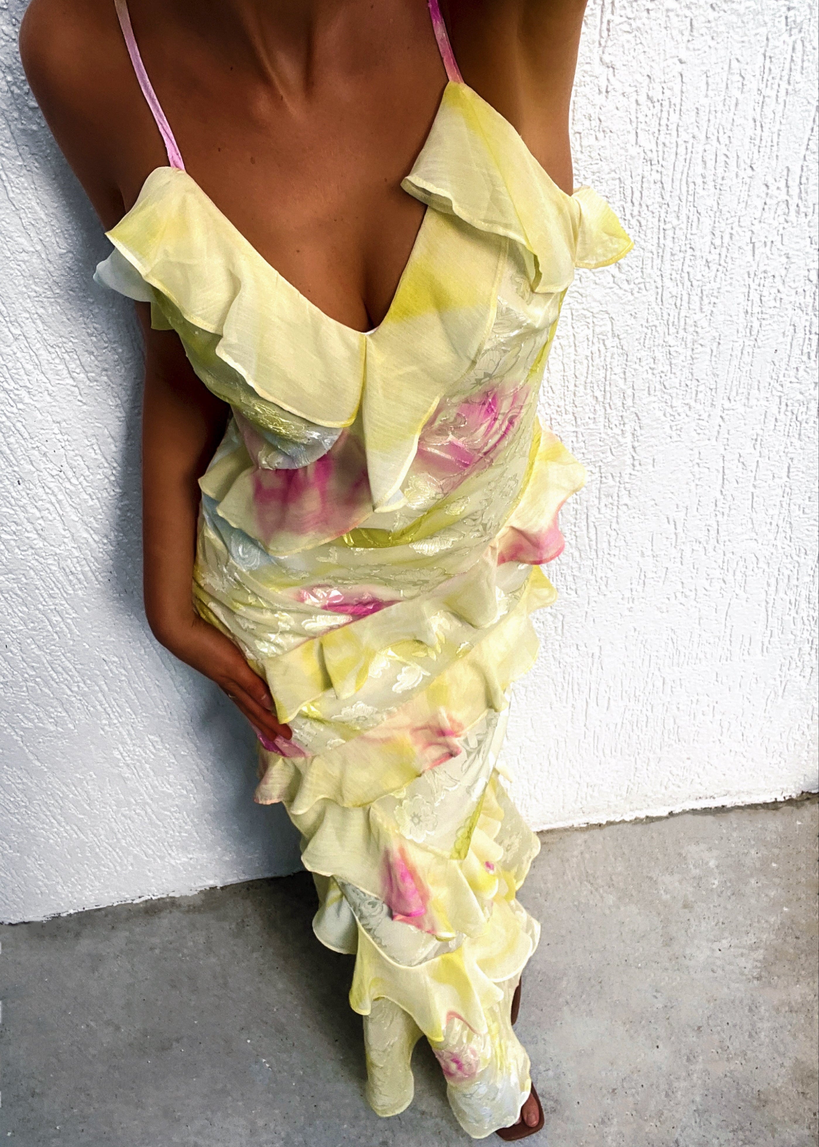 Mea | Gele Chiffon Maxi Jurk met Ruches