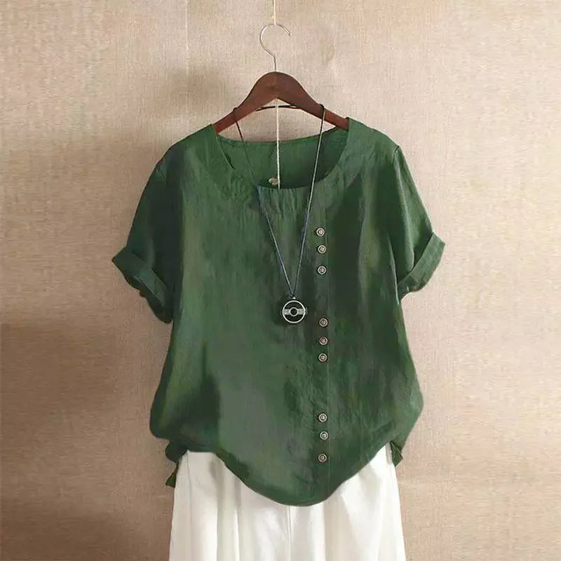 Elegante Katoenen Blouse met Korte Mouwen en Knoopdetails