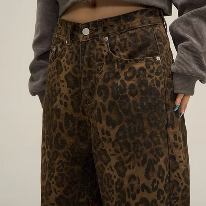 Melyna | Luipaard Print Jeans Dames – Hoge Taille & Wijde Pijpen