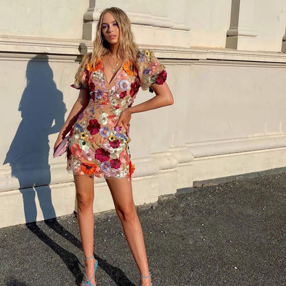 Elegante V-hals jurk met Bloemen Print